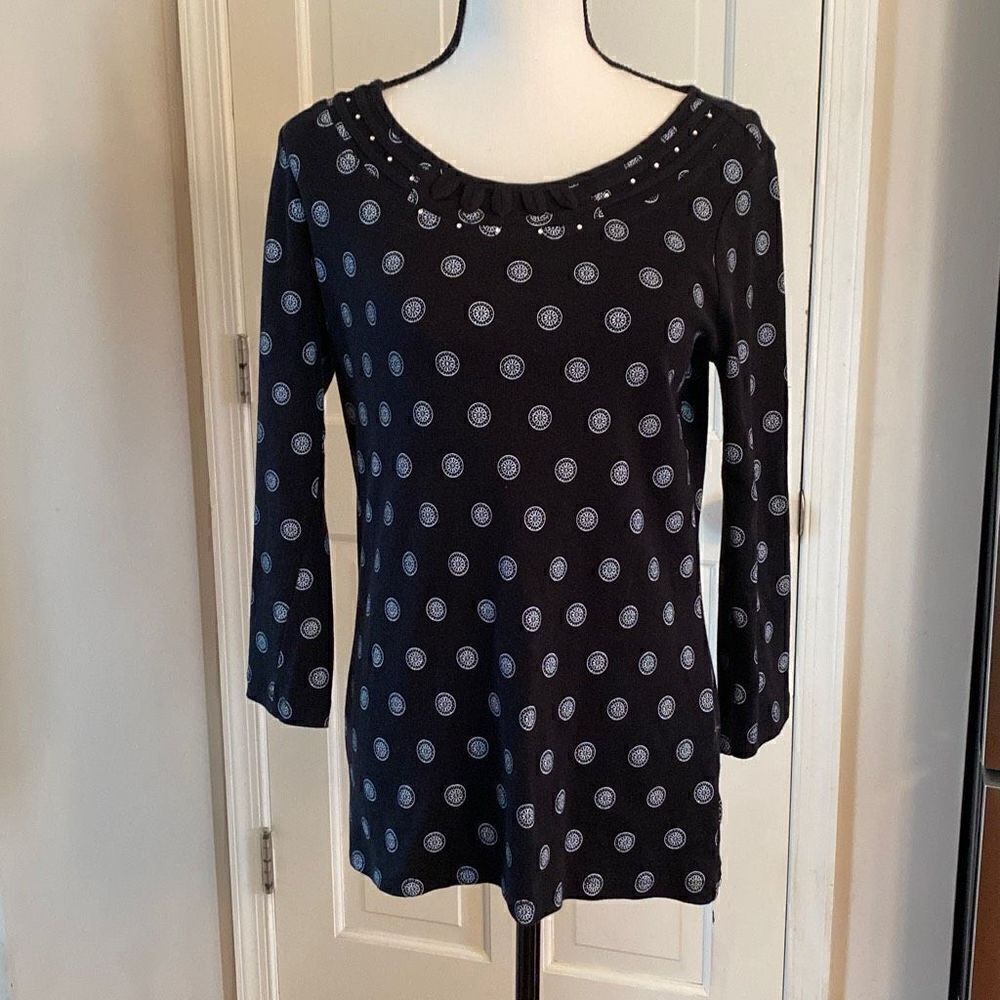 🔥3/$20🔥 Kim Rogers black geometric print knit top size S